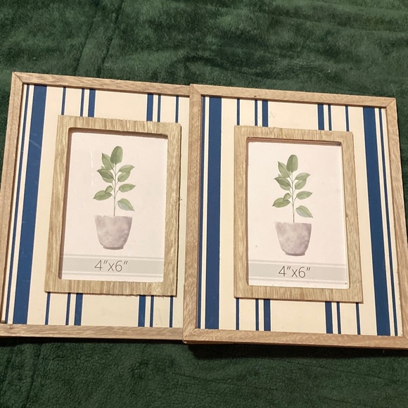 Other - Striped Blue and Tan Wood Picture Frame Set